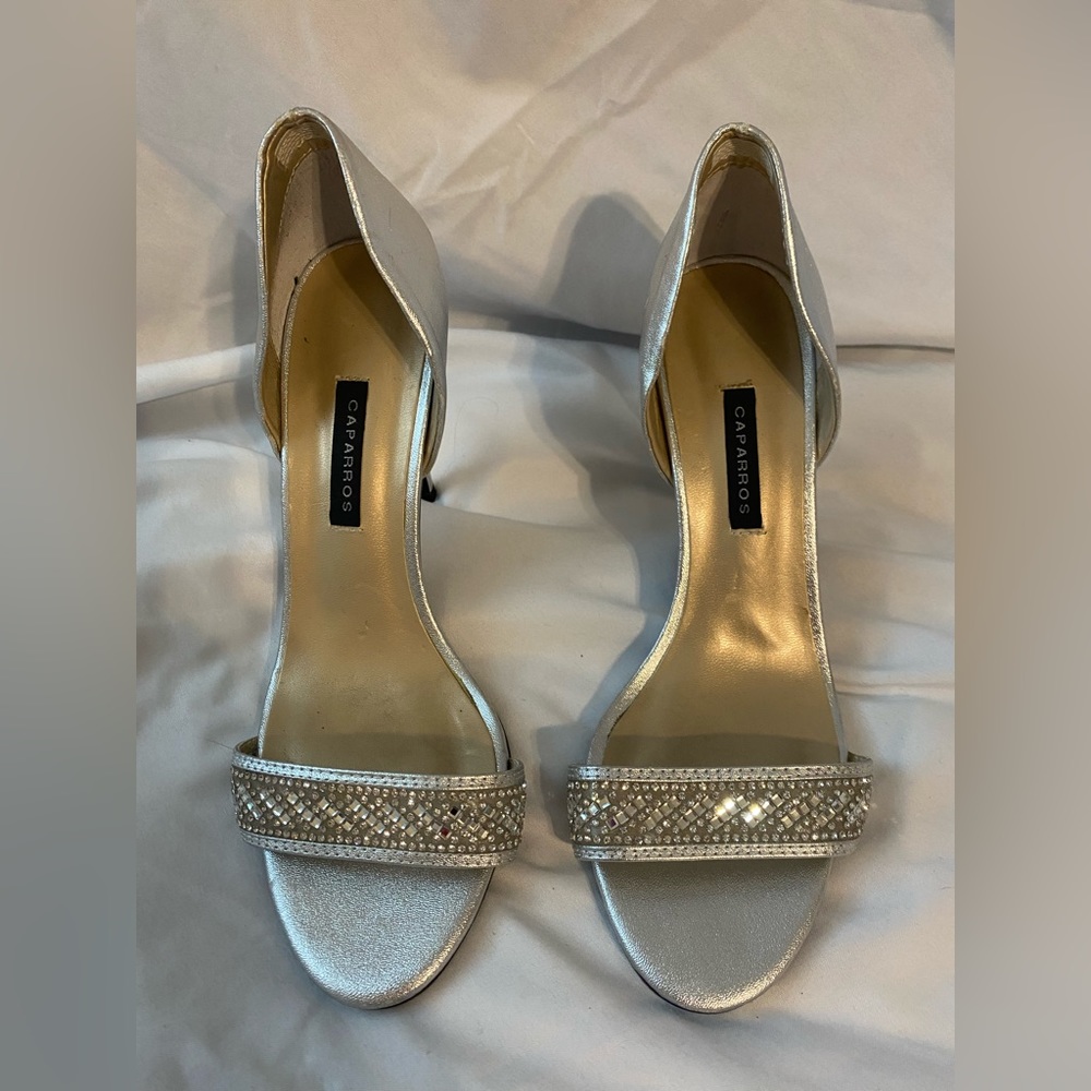 Caparros silver white heels size 6.5 worn only once